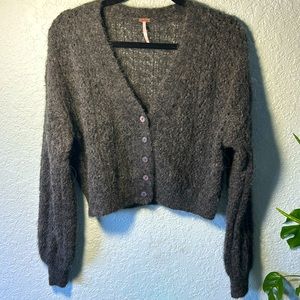 Free People Alpaca Amelia Open Knit Cardigan Heathered Gray, XS NWOT